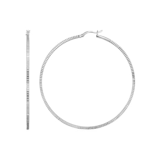 Ridge Textured Hoop Earrings in Sterling Silver Earrings Angelucci Jewelry   