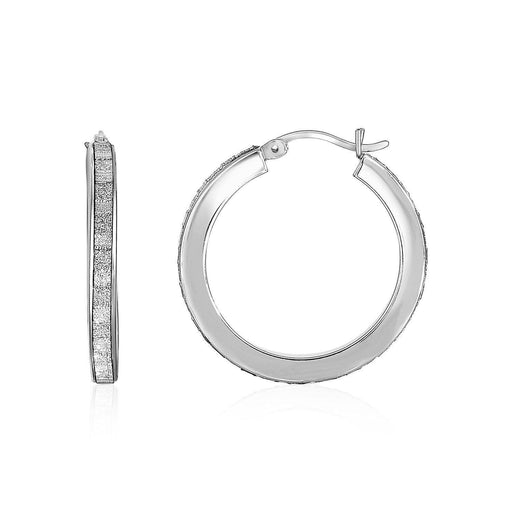 Sparkle Textured Square Tube Hoop Earrings in Sterling Silver Earrings Angelucci Jewelry   