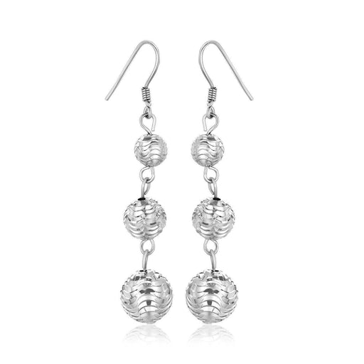 Sterling Silver Layered Textured Ball Dangling Earrings Earrings Angelucci Jewelry   