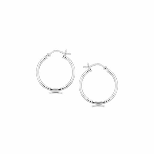 Sterling Silver Polished Thin Hoop Earrings with Rhodium Plating (20mm) Earrings Angelucci Jewelry   