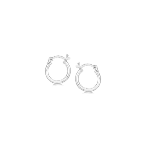 Sterling Silver Rhodium Plated Thin and Small Polished Hoop Earrings (10mm) Earrings Angelucci Jewelry   