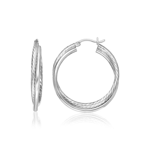 Sterling Silver Ridged Hoop Earrings with Textured Design Earrings Angelucci Jewelry   