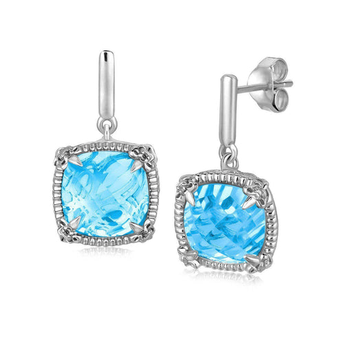 Sterling Silver Sky Blue Topaz and White Sapphires Fleur De Lis Drop Earrings Earrings Angelucci Jewelry   