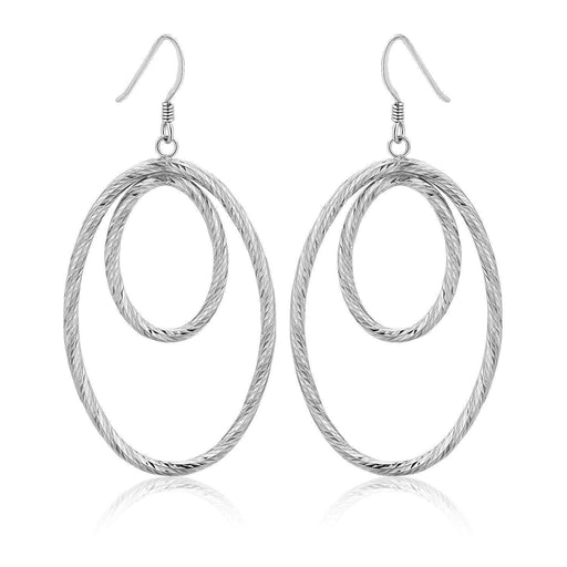 Sterling Silver Textured Dual Open Oval Drop Style Earrings Earrings Angelucci Jewelry   