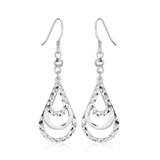 Sterling Silver Textured Graduated Open Teardrop Dangling Style Earrings Earrings Angelucci Jewelry   