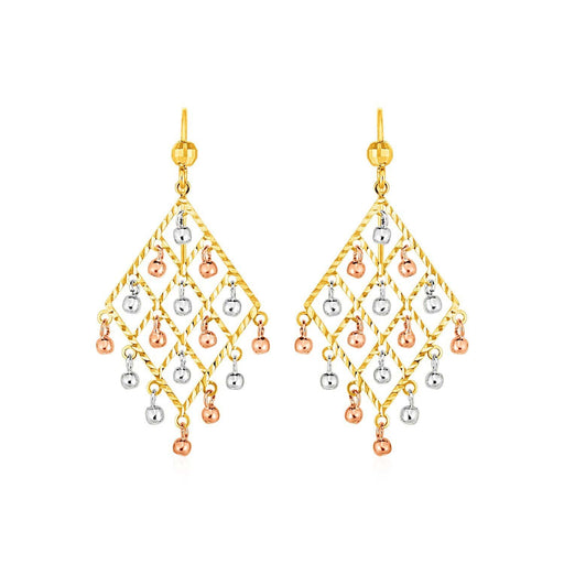 Textured Chandelier Earrings with Ball Drops in 14k Tri Color Gold Earrings Angelucci Jewelry   
