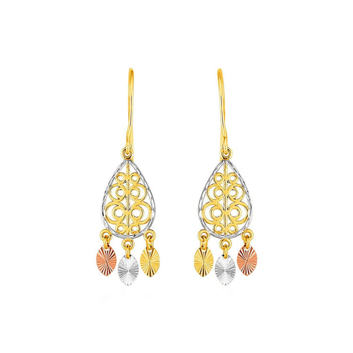 Textured Teardrop Chandelier Earrings in 14k Tri Color Gold Earrings Angelucci Jewelry   