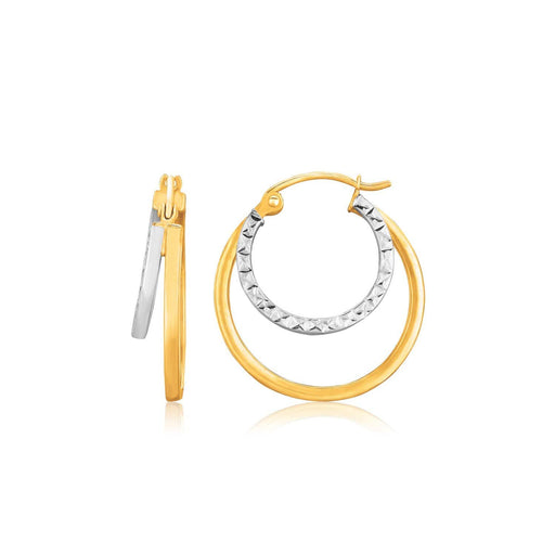 14k Two Tone Gold Double Hoop Hammered Texture Earrings Earrings Angelucci Jewelry   