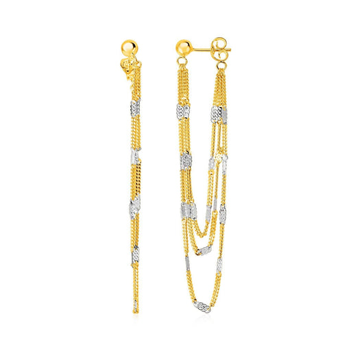 Hanging Chain Earrings with Rectangular Accents in 14k Yellow and White Gold Earrings Angelucci Jewelry   