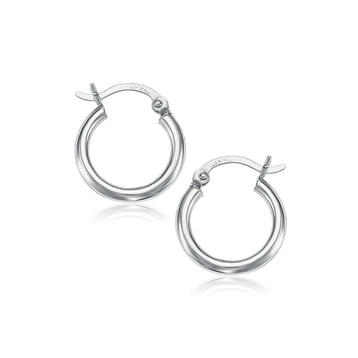 10k White Gold Polished Hoop Earrings (15 mm) Earrings Angelucci Jewelry   