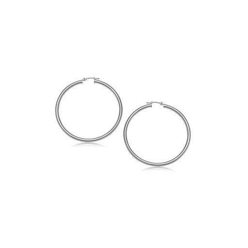 10k White Gold Polished Hoop Earrings (15 mm) Earrings Angelucci Jewelry   