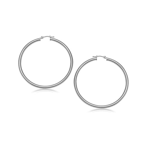 10k White Gold Polished Hoop Earrings (25 mm) Earrings Angelucci Jewelry   