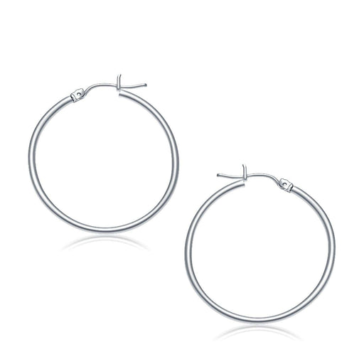10k White Gold Polished Hoop Earrings (30 mm) Earrings Angelucci Jewelry   