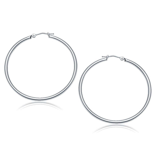 10k White Gold Polished Hoop Earrings (40 mm) Earrings Angelucci Jewelry   