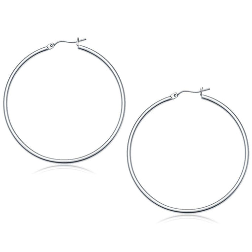 10k White Gold Polished Hoop Earrings (50 mm) Earrings Angelucci Jewelry   