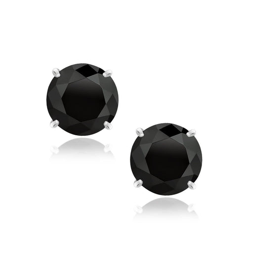 14k White Gold 8.0mm Round Black CZ Stud Earrings Earrings Angelucci Jewelry   