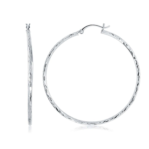 14k White Gold Diamond Cut Hoop Earrings (1 3/4 inch Diameter) Earrings Angelucci Jewelry   