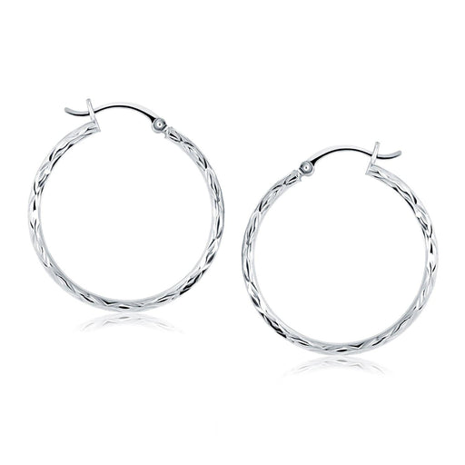 14k White Gold Diamond Cut Hoop Earrings Earrings Angelucci Jewelry   