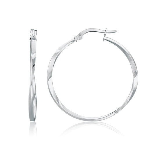 14k White Gold Mobius Twisted Hoop Earrings Earrings Angelucci Jewelry   