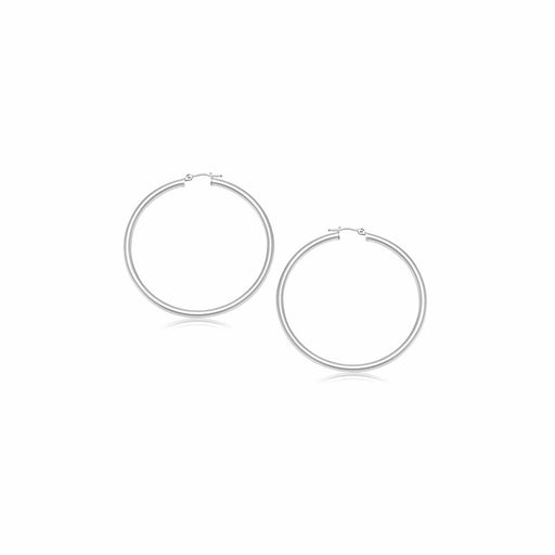 14k White Gold Polished Hoop Earrings (15 mm) Earrings Angelucci Jewelry   