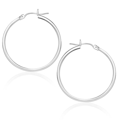 14k White Gold Polished Hoop Earrings (25 mm) Earrings Angelucci Jewelry   