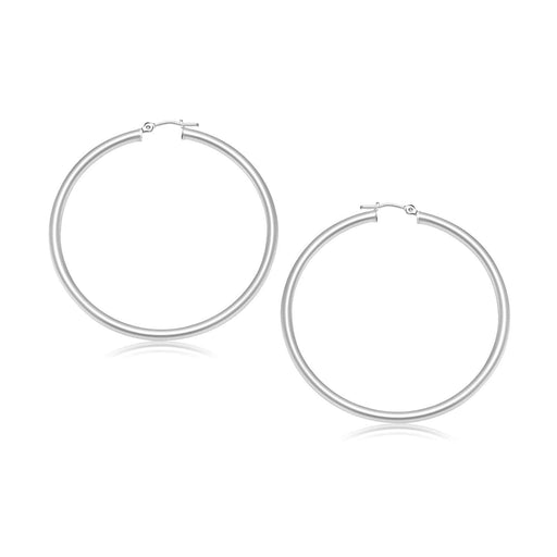 14k White Gold Polished Hoop Earrings (30 mm) Earrings Angelucci Jewelry   