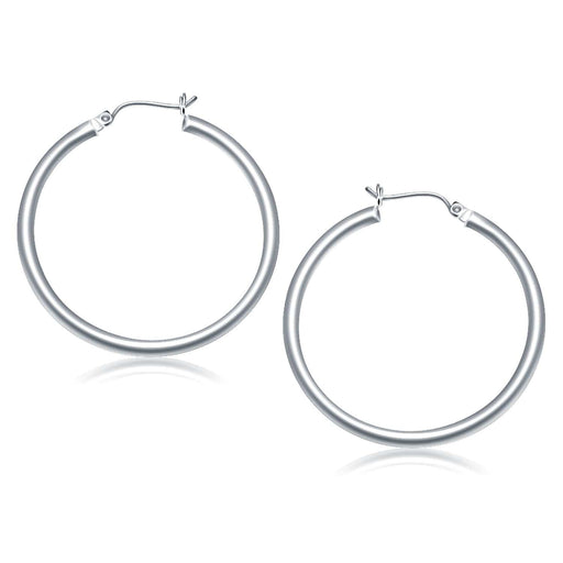 14k White Gold Polished Hoop Earrings (40 mm) Earrings Angelucci Jewelry   