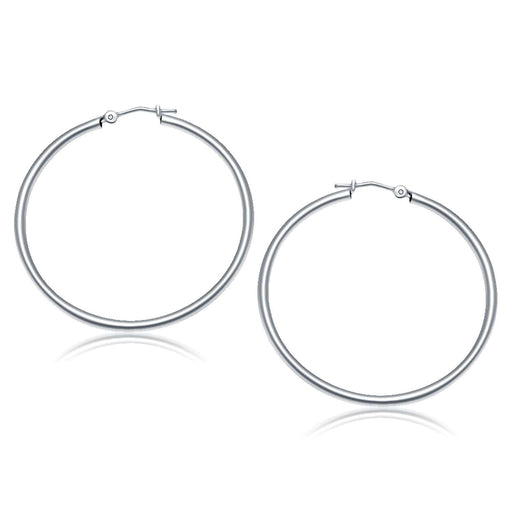 14k White Gold Polished Hoop Earrings (40 mm) Earrings Angelucci Jewelry   