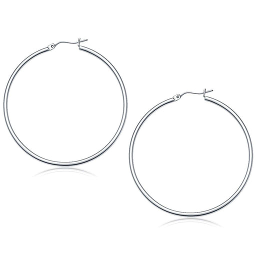 14k White Gold Polished Hoop Earrings (50 mm) Earrings Angelucci Jewelry   