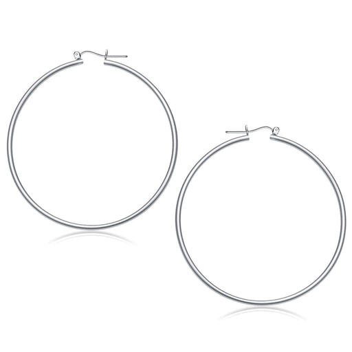 14k White Gold Polished Hoop Earrings (60 mm) Earrings Angelucci Jewelry   