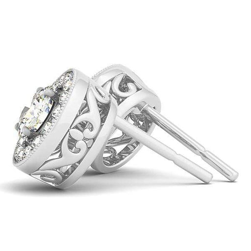 14k White Gold Round Diamond Halo Milgrain Border Earrings (3/4 cttw) Earrings Angelucci Jewelry   