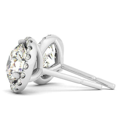 14k White Gold Round Prong Halo Style Earrings (1 cttw) Earrings Angelucci Jewelry   