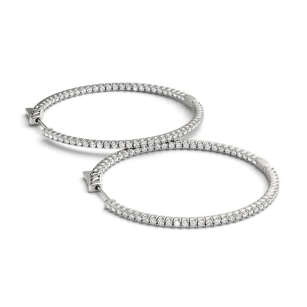 14k White Gold Slim Two Sided Diamond Hoop Earrings (1 1/2 cttw) Earrings Angelucci Jewelry   