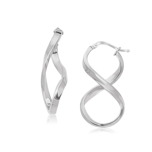 14k White Gold Twist Motif Polished Hoop Earrings Earrings Angelucci Jewelry   