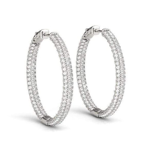 14k White Gold Two Row Pave Set Diamond Hoop Earrings (7 cttw) Earrings Angelucci Jewelry   