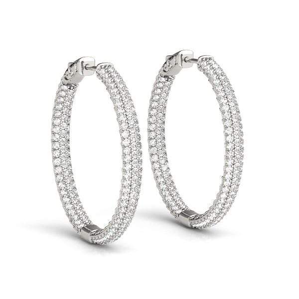 14k White Gold Two Row Pave Set Diamond Hoop Earrings (7 cttw) Earrings Angelucci Jewelry   