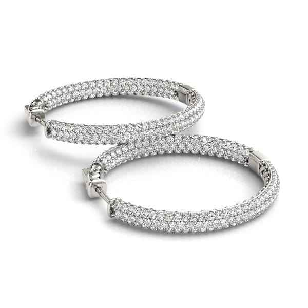 14k White Gold Two Row Pave Set Diamond Hoop Earrings (7 cttw) Earrings Angelucci Jewelry   