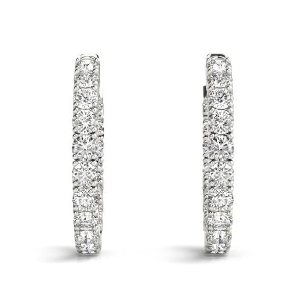 14k White Gold Two Sided Prong Set Diamond Hoop Earrings (3 1/2 cttw) Earrings Angelucci Jewelry   