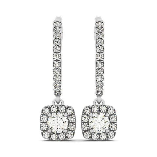 Cushion Shape Halo Style Diamond Drop Earrings in 14k White Gold (1/2 cttw) Earrings Angelucci Jewelry   
