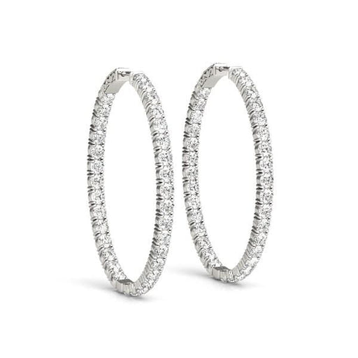 Oval Shape Two Sided Diamond Hoop Earrings in 14k White Gold (2 cttw) Earrings Angelucci Jewelry   