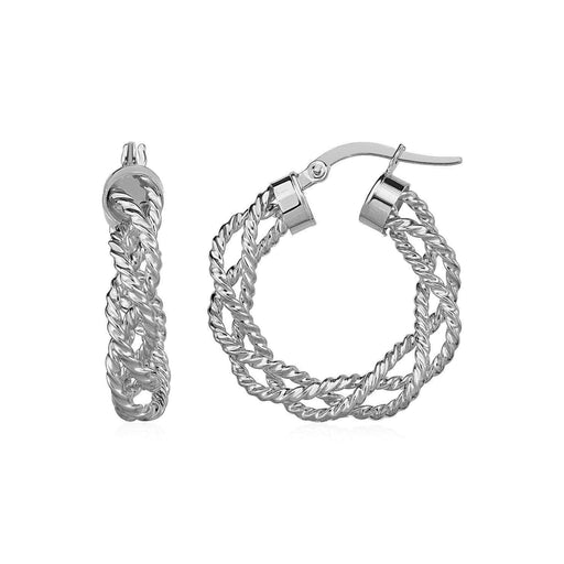 Textured Braided Hoop Earrings in 14k White Gold Earrings Angelucci Jewelry   