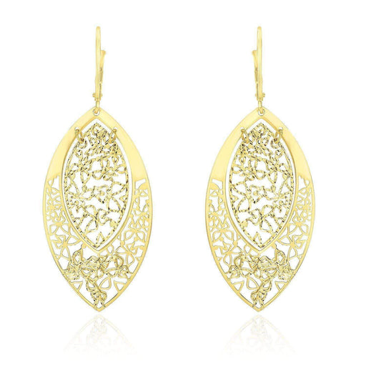 14k Yellow Gold Butterfly Filigree Design Marquis Earrings Earrings Angelucci Jewelry   