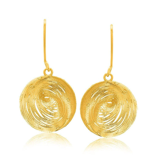 14k Yellow Gold Fancy Lace Like Clam Shell Dangling Earrings Earrings Angelucci Jewelry   