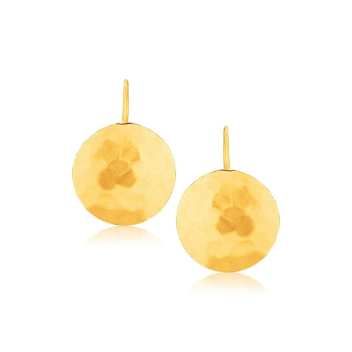 14k Yellow Gold Hammered Texture Disc Drop Earrings Medium Earrings Angelucci Jewelry   