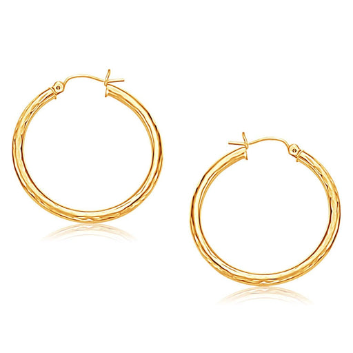 14k Yellow Gold Hoop Earring with Diamond-Cut Finish (30 mm Diameter) Earrings Angelucci Jewelry   
