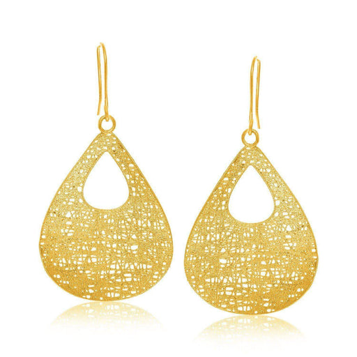 14k Yellow Gold Lace Style Open Teardrop Dangling Earrings Earrings Angelucci Jewelry   