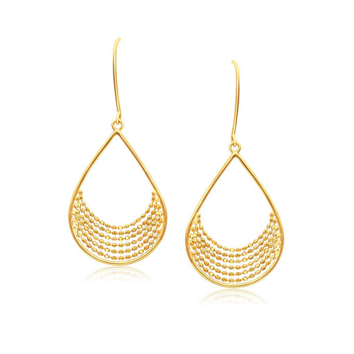 14k Yellow Gold Open Teardrop with Layered Bead Chain Earrings Earrings Angelucci Jewelry   
