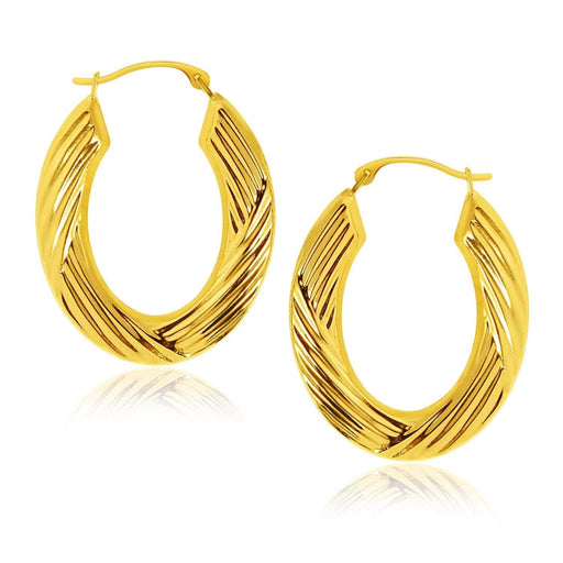 14k Yellow Gold Oval Weave Texture Hoop Earrings Earrings Angelucci Jewelry   