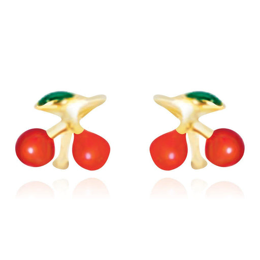 14k Yellow Gold Post Earrings with Cherry Design Earrings Angelucci Jewelry   