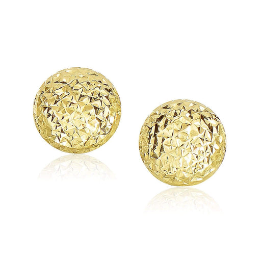 14k Yellow Gold Puff Round Earrings with Diamond Cuts Earrings Angelucci Jewelry   